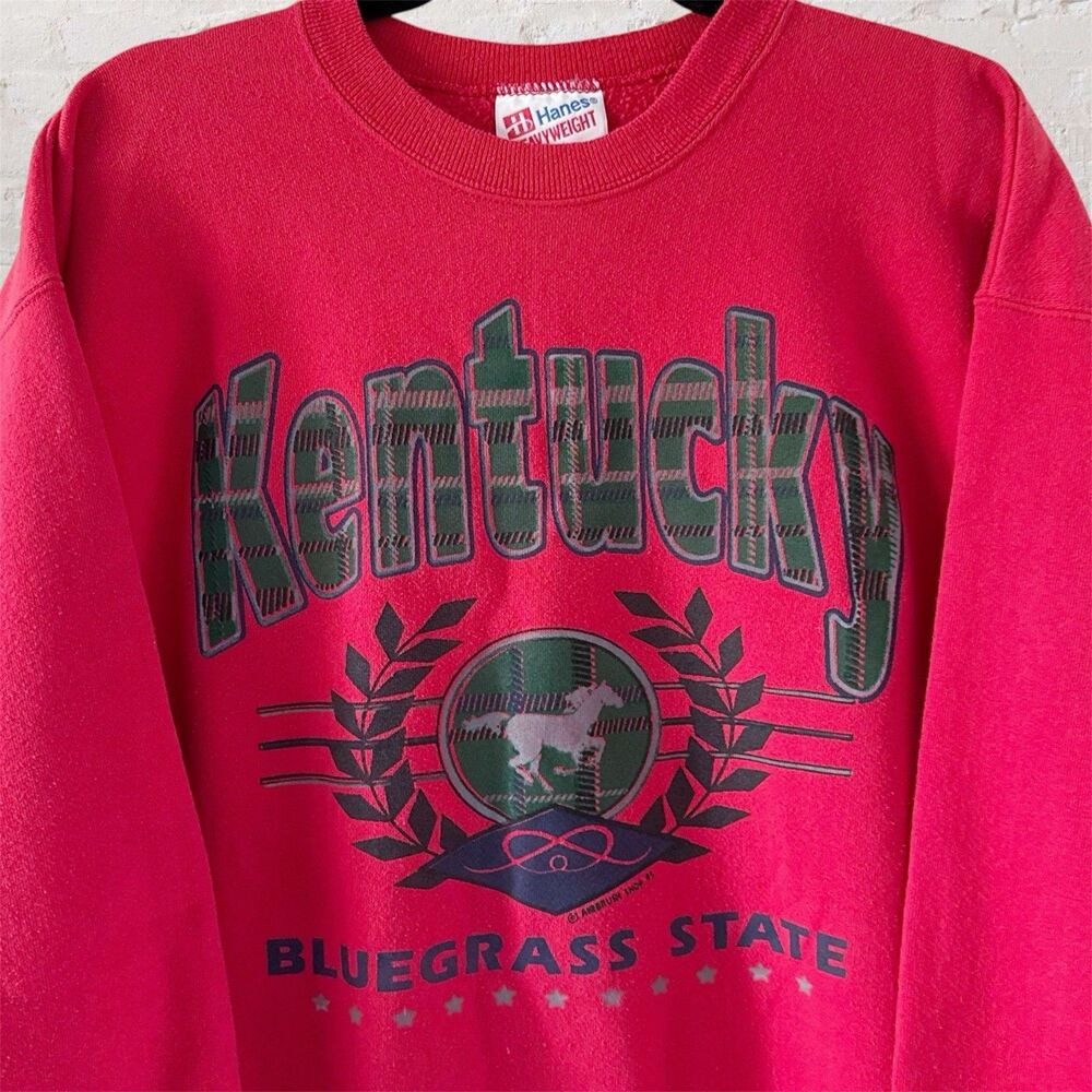 Vintage 90s Kentucky Horse Bluegrass State Popover Pullover Sweatshirt Red L